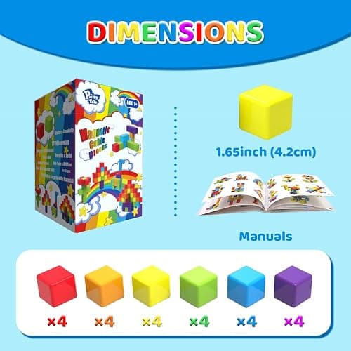 Magnetic Building Blocks, 1.65 inch Large Magnetic Stacking Cubes for Toddlers, Sensory & Montessori Toys for Boys & Girls 1 2 3 Years Old (24 PCS) thumbnail 7