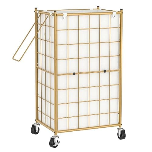 WOWLIVE Laundry Hamper with Wheels,Metal Wire Frame Rolling Laundry Basket with Removable bag,100L Dirty Clothes Hamper Organizer Dorm Room Storage for Bedroom,Bathroom,Golden - Image 1