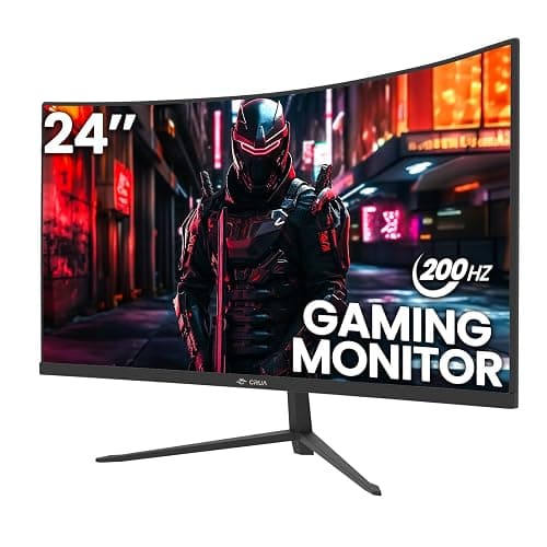 CRUA 24" FHD 1080P 200Hz Curved Gaming Monitor, FreeSync, Wall Mount, Black | Low Motion Blur, DP/HDMI, 99% sRGB Color, Eye Care, and 75x75mm Wall Mount for Esports, Console Gaming, Study, and Daily Work - Image 1