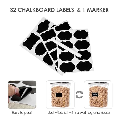 Vtopmart 32pcs Food Storage Container Set, Kitchen & Pantry Organizers and Storage, Plastic Airtight Pantry Container with Lids for Cereal, Flour and Sugar, Includes 32 Labels (Black) (32pack) thumbnail 5