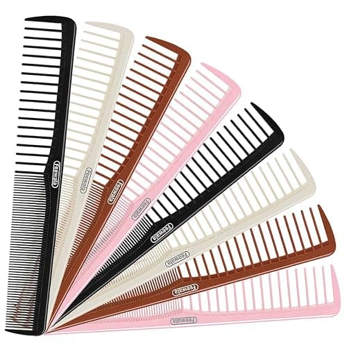Feewala Combs Set, Classic Hair Comb, Fine and Wide Teeth, For Hairdressing, Grooming, Detangling, Sectioning, Teasing, For Women and Men, 7 Inches, 4 Colors and 8 Pieces - Image 1