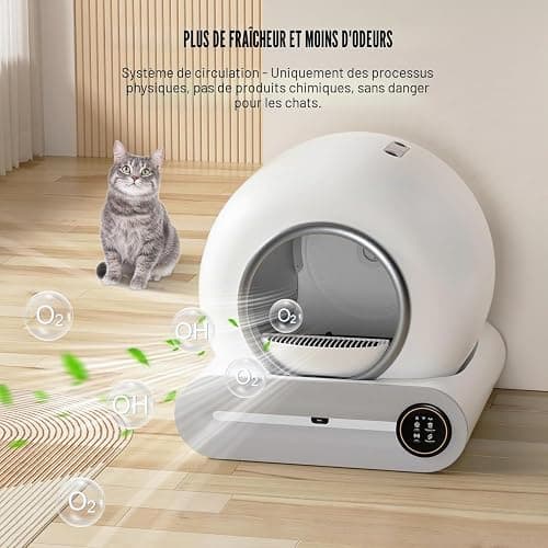 Litière Chat Automatique XXL Autonettoyante, Fermée, Anti-Odeur,Silencieuse | Litière chat autonettoyante XXL : multicapteurs sécurité, ions anti-odeurs, réservoir 65L+9L, entrée 15cm, application TUYA thumbnail 4