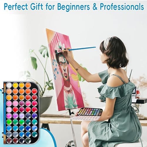 Dushco Solid Watercolor Paint Set with 3 Wooden Brushes for Adults Kids | 48 Color Washable Watercolor Kit, Safe and Non-Toxic, Detachable Palette, Portable, Gift for Beginners, Children, Students thumbnail 7