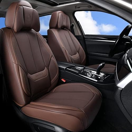 Coverado Front and Back Seat Covers 5 Pieces, Waterproof Nappa Leather Auto Seat Protectors Full Set with Head Pillow, Universal Car Accessories Fit for Most Sedans SUV Pick-up Truck, Brown - Brown(Pillow) - FullSet - Image 1