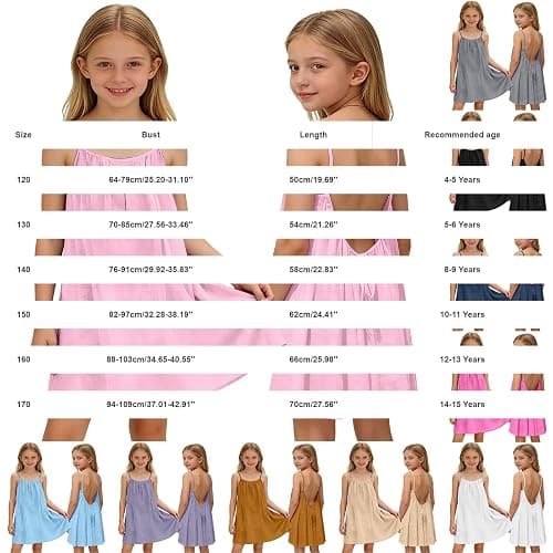Girls Backless Cami Dress Cotton Linen Plain Open Back Spaghetti Strap Tank Dresses Tween Cute Summer Camisole Sundress thumbnail 6
