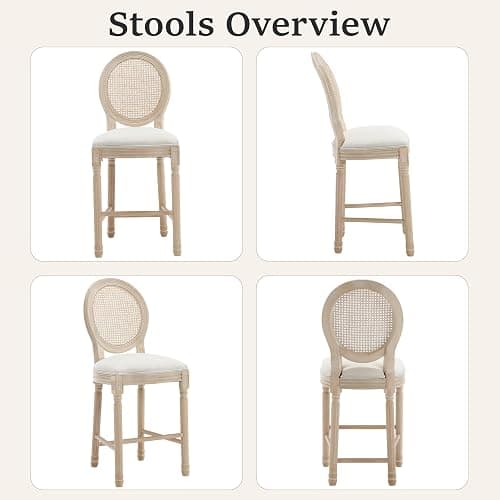 SetteeBit French Country Barstool Set of 4, Linen Farmhouse Counter Height Chair with Round Back and Solid Wood Legs, Oval Chairs for Bar, Kitchen, Restaurant thumbnail 6