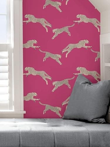 Brewster Scalamandre Bubblegum Leaping Cheetah Peel and Stick Wallpaper, Pink Cheetah Animal Print Removable Contact Paper for Walls, Self Adhesive Wall Covering for Bedroom Living Room Accent Wall thumbnail 6
