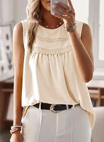 Falechay Womens Summer Tops Boho Shirts Crewneck Sleeveless Tank Tops Flowy Lace Hem Casual Blouses Clothing Trendy 2026 thumbnail 4