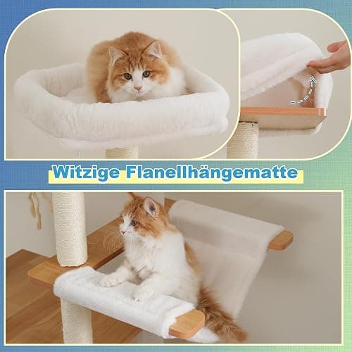 Hey-brother Holz Kratzbaum, 184cm Katzenbaum für Großkatze, mehrstöckiger Stabil Katzenkratzbaum Mit Grosse Plattformen, Korb, Katzenhöhle, Kämmmaschine und Leiter, Noyer EMPJ121WB thumbnail 4
