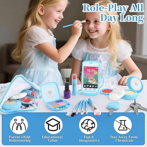 Woumserta Pretend Makeup for Toddlers 3-5 4-6, Play Makeup for Kids 3-5, Fake Makeup Kit with Toddler Purse, Fake Make Up Set for Little Girls, Toddler Makeup Kit & Frozen Toys for Girls Age 3-4 3-5 thumbnail 2