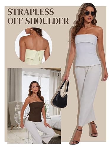 Strapless Tube Tops for Women Backless Going Out Bandeau Top Sexy Trendy Off Shoulder Side Split Summer Bustier Tops thumbnail 6