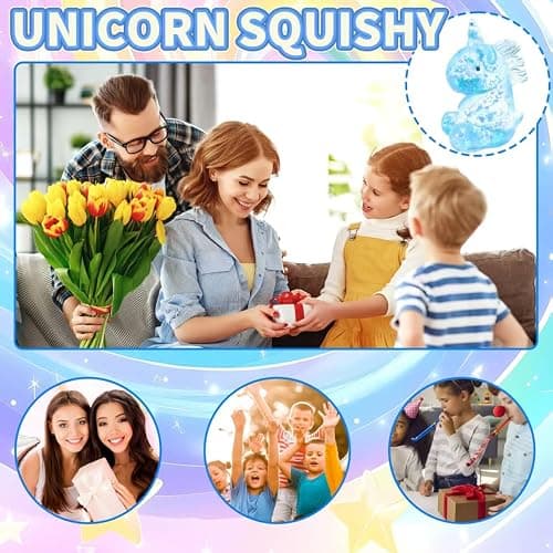 1Pcs Glitter Stress Relief Unicorn Squishy Toy Cute Malt Sugar Filled Unicorn Squishy Sensory Fidget Toy for Kids Adults Anxiety Relief Birthday Party Favors Gift (Blue) thumbnail 5