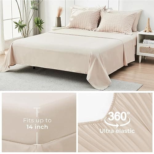 HYMOKEGE Beige Twin XL Comforter Set Seersucker 5 Pieces, All Season Luxury Bed in a Bag for Bedroom, Bedding Set with Comforter, Sheets, Pillowcase & Sham thumbnail 7