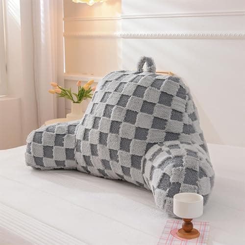 Aimuan Reading Pillow Checkered Bed Rest Wedge Backrest Checkerboard Pillow with Arms Back Support for Sitting Up in Bed Cushion Incline Rest Sleeping Snoring Pillow (Grey,Large) thumbnail 9
