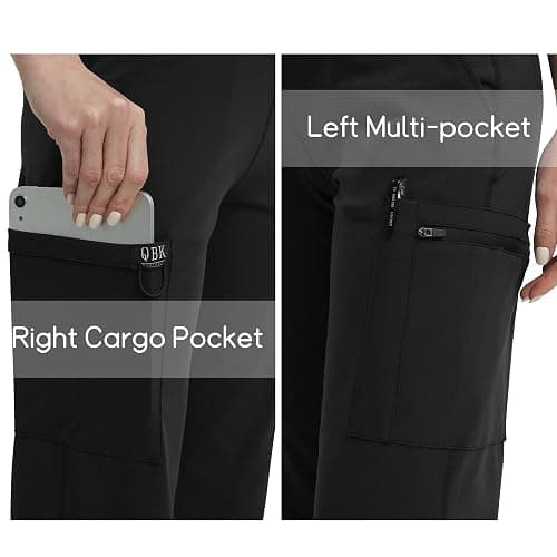 QBK High Rise Yoga Scrub Pants Women - Straight Wide Leg Uniform Pants with Cargo Pocket, Anti-Wrinkle & Knit Yoga Waistband thumbnail 5