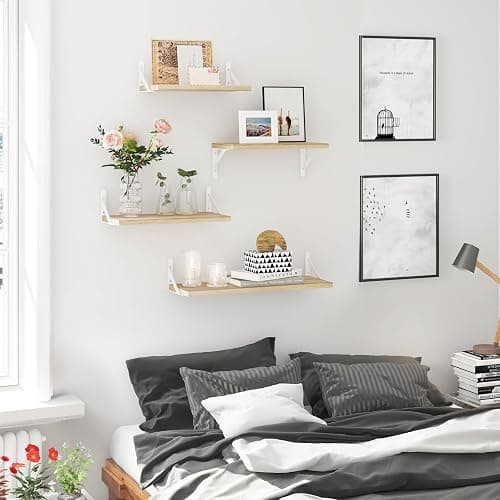YGEOMER Floating Shelves for Wall, Different Sizes Natural Wood Wall Shelves for Living Room, Bathroom, Bedroom, Kitchen, Home Decor (Set of 4) thumbnail 2
