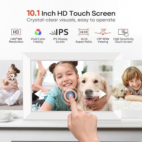 Miroir 10.1 Inch WiFi Digital Photo Frame via Frameo App, 1280x800 HD IPS Touch Screen Electric Picture Frame Display, 32GB Storage, Auto-Rotate, Wall Mountable, Share Photos/Videos Instantly thumbnail 4