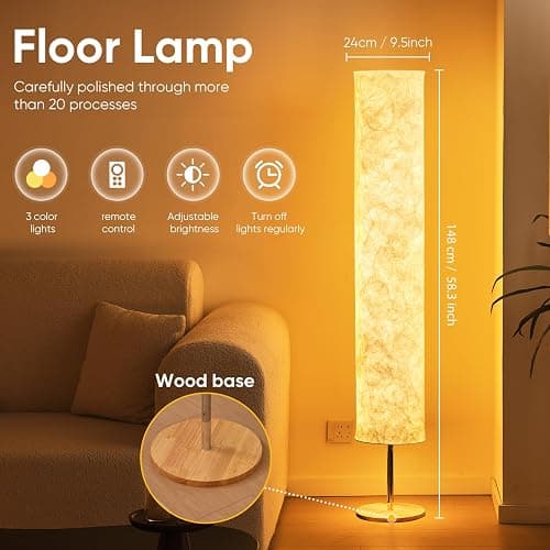 Soft Light Floor Lamp, 58 inch Simple Design Morden Slim Warm Light 3000K LED Tyvek Fabric Shade with LED Lamp for Living Room Bedroom Game Room thumbnail 5