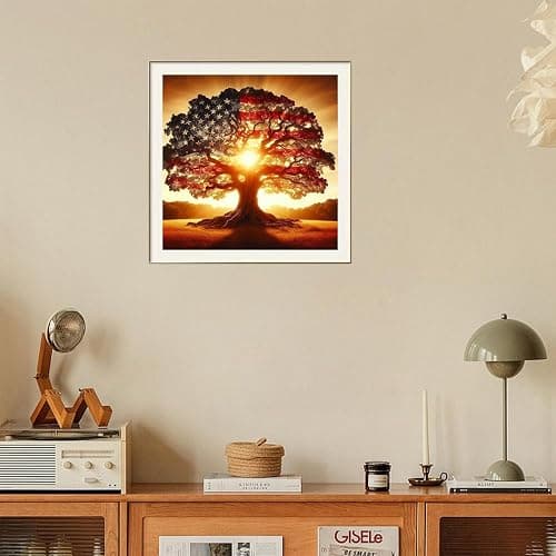 JXDXDJ 5D Diamond Painting Kits for Beginners,Ancient Tree Full Drill Diamond Art Kits for Adults,DIY American Flag Round Diamond Dots for Adults Crafts,Gem Painting Home Wall Decor 13.78x13.78 Inch thumbnail 6