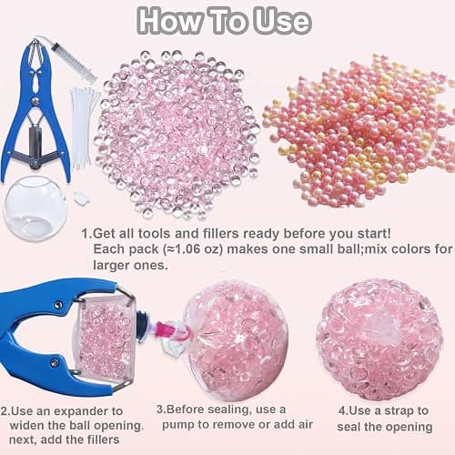 DIY Stress Ball Making Kit with Filler-10PCS Stress Ball Making Kit Stress Balls, Transparent Blank Skins with Air Pump & Expander Tool for Pressure Squishy Balls for Adult (10PC, Style B) thumbnail 3