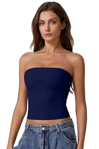 QINSEN Women's Tube Tops Strapless Bandeau Tops Double Lined Slim Fit Summer Going Out Tank Tops thumbnail 3