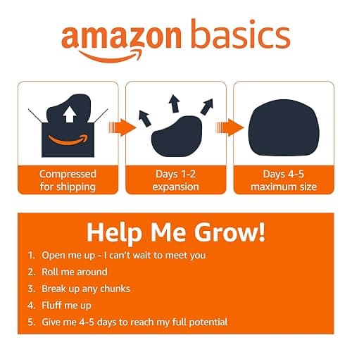 Amazon Basics Large Bean Bag Chairs for Adults, 5 ft Grey Memory Foam Filled with Solid Microfiber Cover thumbnail 6