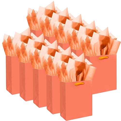 qiqee 10PCS Pink-Orange Mini Gift Bags with Tissue Paper Handles 6.3"x4.7"x2.4" Small Size Present Party Favor Bags（ Tissue Paper ） - Image 1