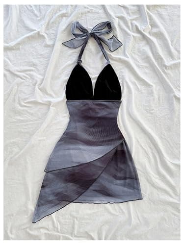 Women's Y2K Halter Mini Dress Tie Dye Deep V Neck Bodycon Boho Summer Going Out Dresses thumbnail 3
