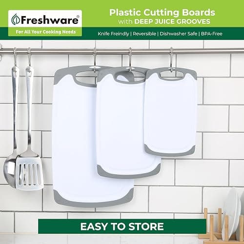 Freshware Cutting Boards for Kitchen, Chopping Board 3-Pack with Different Sizes, Juice Grooves and Non Slip Handles - Reversible, Large Cutting Board Set - Dishwasher Safe - Gray thumbnail 7
