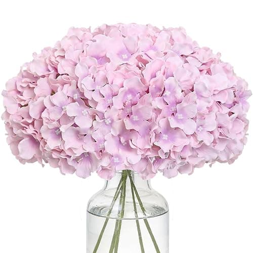 FLORRALIA Fake Purple Hydrangea Artificial Flowers - Faux Silk Hydrangeas Flowers Heads with Stems Real Touch for Home Wedding Party Table Decor(Light Purple,Pack of 10) - Image 1