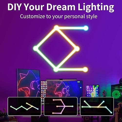 KOBAIBAN Smart Wall Light Lines, WiFi RGB LED Light Bars, 16M+ Color Dimmable Music Sync DIY Home Decor Light Bars for Gaming Party Streaming Lovers, Work with Alexa & Google Assistant (6 Lines,White) thumbnail 7