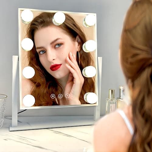 Acoolda Vanity Mirror with Lights, Hollywood Vanity Makeup Mirror with 9 Dimmable LED Bulbs, 3 Color Lighting Modes, Detachable 10X Magnification, 360°Rotation,White thumbnail 6