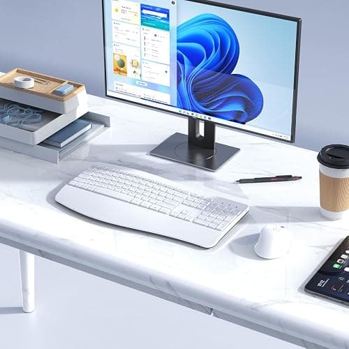 Ergonomic Keyboard and Mouse Combo, Full Size Cordless Computer Keyboard with Palm Wrist Rest Ergonomic Mouse for Windows Computers Laptops - White thumbnail 7