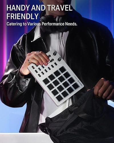 Donner MIDI Pad Beat Maker Machine Professional, Drum Machine with 16 Beat Pads, 2 Assignable Fader & Knobs and Music Production Software, USB MIDI Controller with 40 Courses, STARRYPAD White thumbnail 4