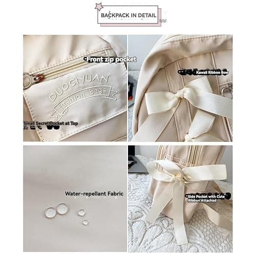 semmoi Backpack with Attached Bow-Knots - Ideal for Day-to-Day Use, Kawaii Backpack, Y2k, Aesthetic Cute Backpack (Off white) thumbnail 5