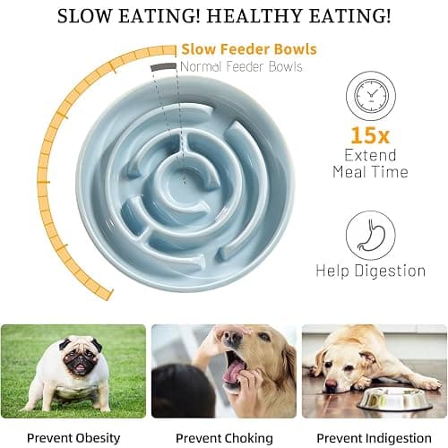 Ceramic Slow Feeder Dog Bowl,1.5 Cups Pet Slow Feeder for Small and Medium Breed,Puzzle Dog Food Dish,Anti-Gulping,Stop Bloat,Preventing Choking(Blue) thumbnail 4