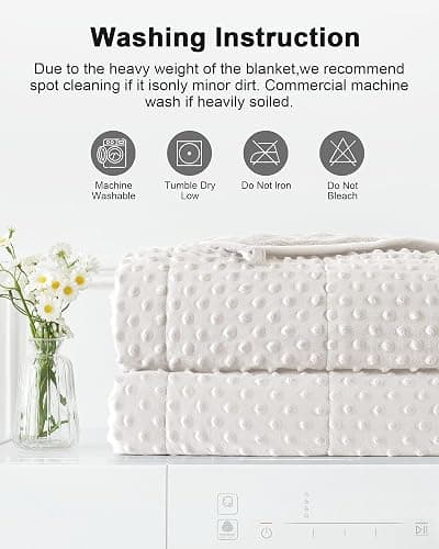 ⭐UINIU Minky Dot Weighted Blanket for Adults Queen Size 15 lbs, Soft Cooling Heavy Breathable Blanket for All-Season, Washable Weighted Throw with Glass Beads, 60 x 80 Inches, Cream thumbnail 7