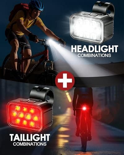 Victoper 10 LED Bike Light, 8+9 Modes USB Rechargeable Bicycle Lite, High Lumens Super Bright Bike Headlight & Taillight Set, Waterproof Safety Bike Front & Rearlight for Road, Night Riding thumbnail 2