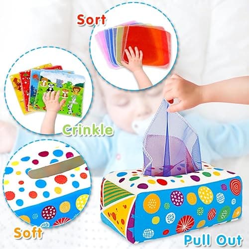 Aiduy Baby Toys 6 to 12 Months - Baby Tissue Box Toys Montessori Toys for Babies 6-12 Months Soft Crinkle Infant Sensory Toys for 1 Year Old Early Learning Toys Baby Boys Girls Gifts - Colorful thumbnail 4