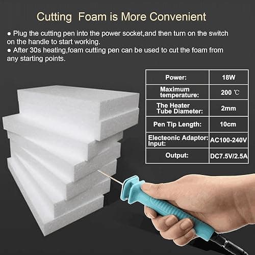 Foam Cutter Electric Hot Wire Cutter Pen 10CM Foam Board Cutting with Stand 18W Hot Knife Styrofoam Cutting Pen with Apaptor Foam Cutting Tool for White Sofe Styrofoam,Arts,Handcraft thumbnail 3