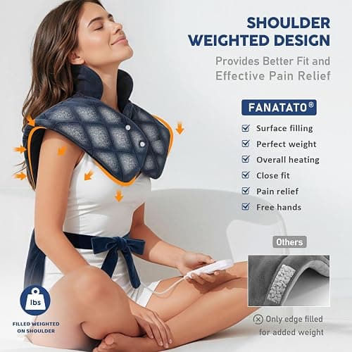 Electric Heating Pad for Neck Shoulders and Back Pain Relief, Christmas Gifts for Women Men Mom Dad Elderly, Large Weighted Neck Shoulders & Back Heat Pad, 6 Heat Settings Auto-Off, UL Certified, Gray thumbnail 3