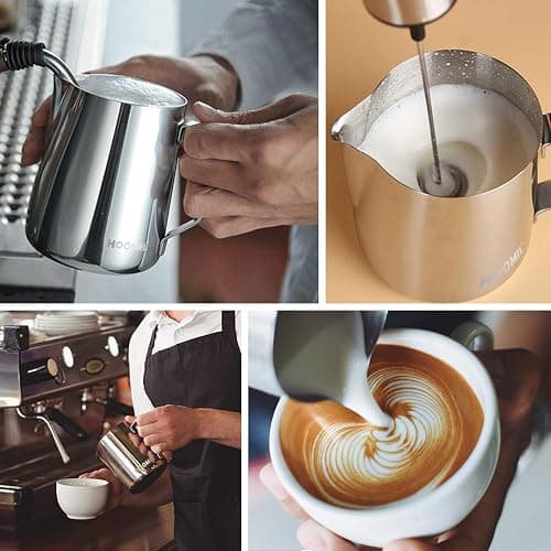 HOOMIL Milk Frothing Pitcher, 12oz/350ml Stainless Steel Steaming Pitcher Barista Milk Frother Cup Jug for Espresso Machine Coffee Cappuccino Latte Art - Silver thumbnail 6