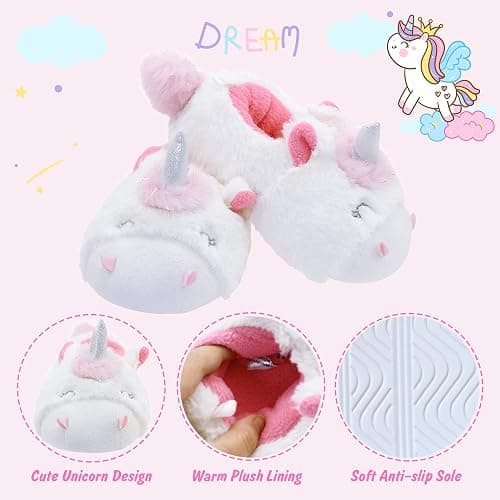 LA PLAGE Girls Unicorn Slippers for Toddler Kid Comfortable Wave-like Cozy Soft House Slippers for Toddler Girl thumbnail 3