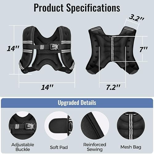 Zeerun Weighted Vest, 6lb/8lb/10lb/12lb/15lb/18lb/20lb/24lb/30lb for Men Women, Reflective Stripe Adjustable Buckle, Comfortable Durable Rucking Vest for Walking Running Strength Training thumbnail 6