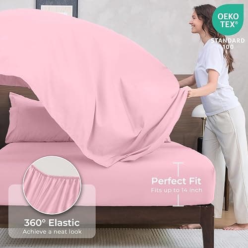 HEVUMYI Pink Queen Comforter Set - 7-Piece All Season Bed in a Bag Queen, Ultra Soft Bedding Set with Comforter, Flat Sheet, Fitted Sheet, Pillowcases, Pillow Shams, Pink thumbnail 5