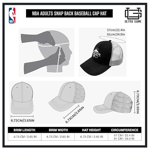 Ultra Game Men NBA Official Twill Snap Back Ultimate Black Baseball Cap Hat thumbnail 7