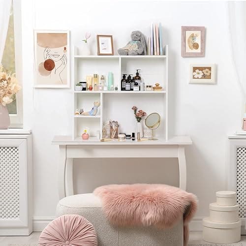 deli Desktop Shelf, Desk Hutch with 5 Shelves for Computer Desk, Desktop 3-Tier Display Rack, Multipurpose Wood Desktop Bookshelf Storage Organizer for Dorm Office Home, White thumbnail 7