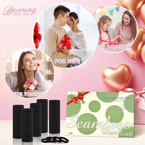100PCS Black Hair Ties for Women Girls, Seamless Thick Black Hair Band, Elastic Hair Ties No Damage Ponytail Holder Christmas Gift thumbnail 2