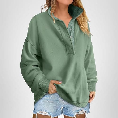 ANRABESS Womens Oversized Sweatshirt Long Sleeve Henley Pullover Tops 2026 Spring Casual Button Loose Fit Teens Outfits thumbnail 7