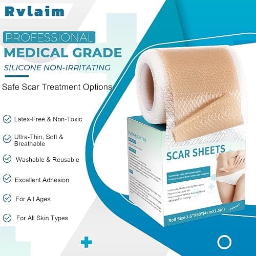 Silicone Scar Sheets, Silicone Scar Tape(1.6”x 60” Roll-1.5M), Silicone Scar Strips, Professional Scar Removal Sheets for Surgical Scars, Keloid, C-Section, Burn et thumbnail 3